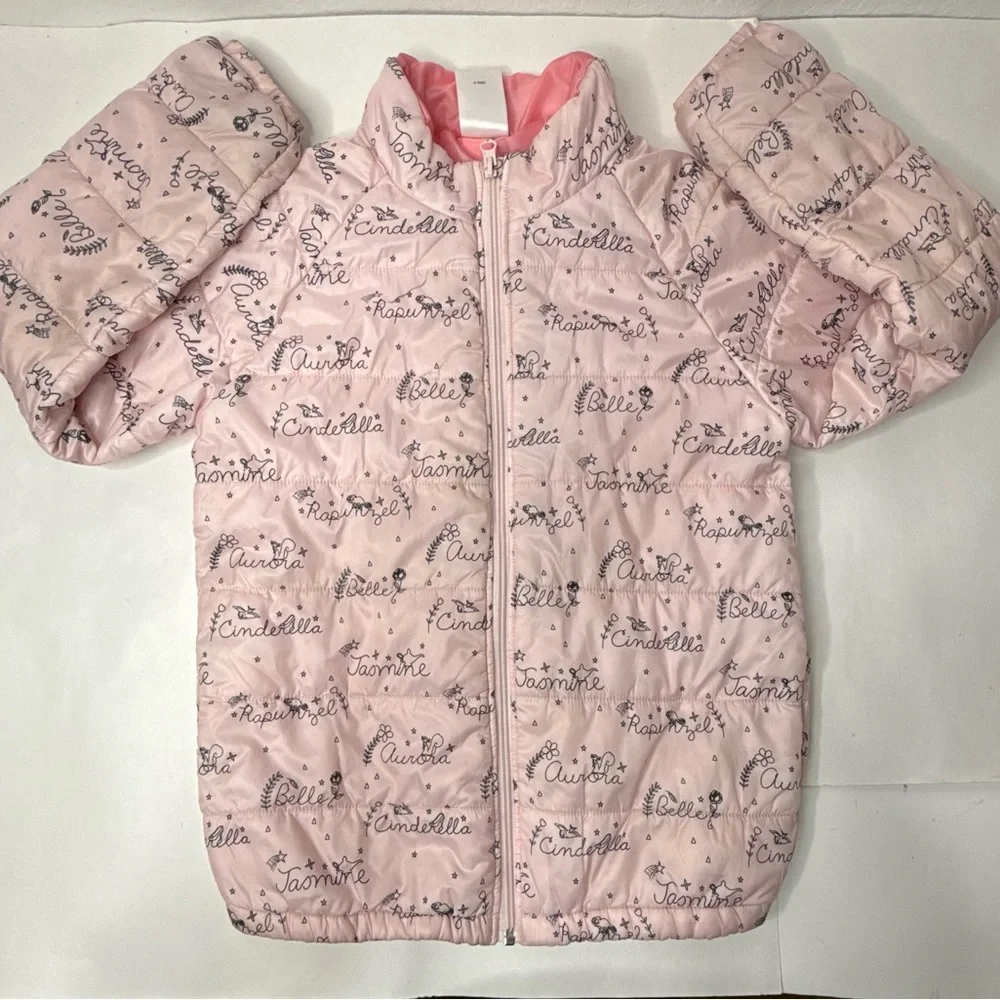 Disney Store‎ Pink Quilted Girls Size 9/10 Coat Puffer Jacket Princess Names